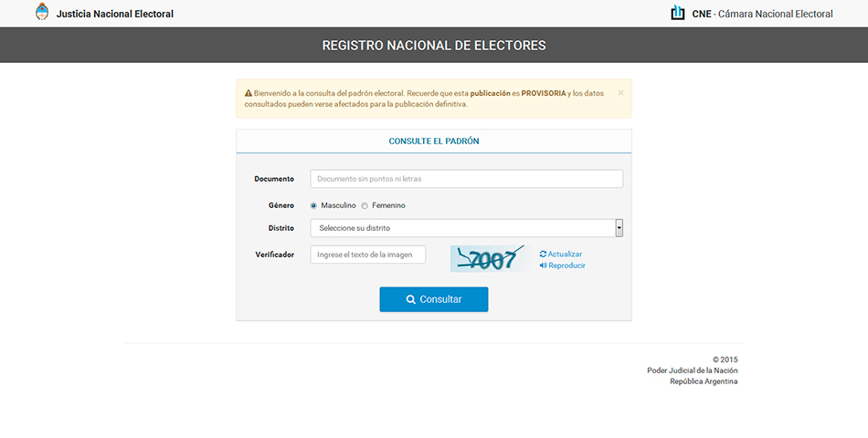 Consultá el padrón provisorio para las presidenciales