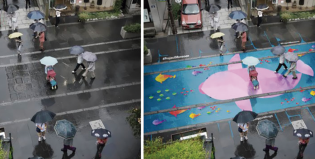Pintan las calles con murales que se activan con el agua para alegrar las calles