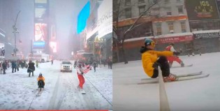 Snowboard en Times Square