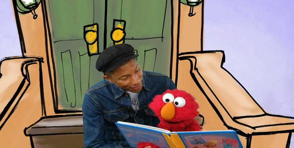 Pharrell Williams le enseña a leer a Elmo de Plaza Sésamo