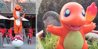 Un “charmander” toca el tema de Pokémon en una gaita