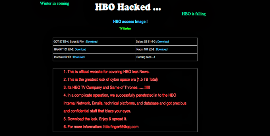 Los hackers de HBO empezaron a filtrar el material inédito de GOT y otras series