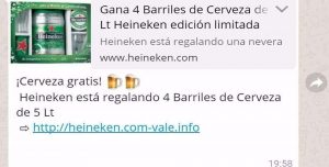 Peligro por un chat de Whatsapp que promete barriles de cerveza pero en realidad es un virus