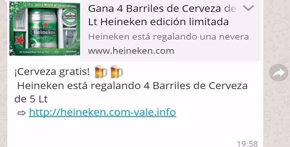 Peligro por un chat de Whatsapp que promete barriles de cerveza pero en realidad es un virus