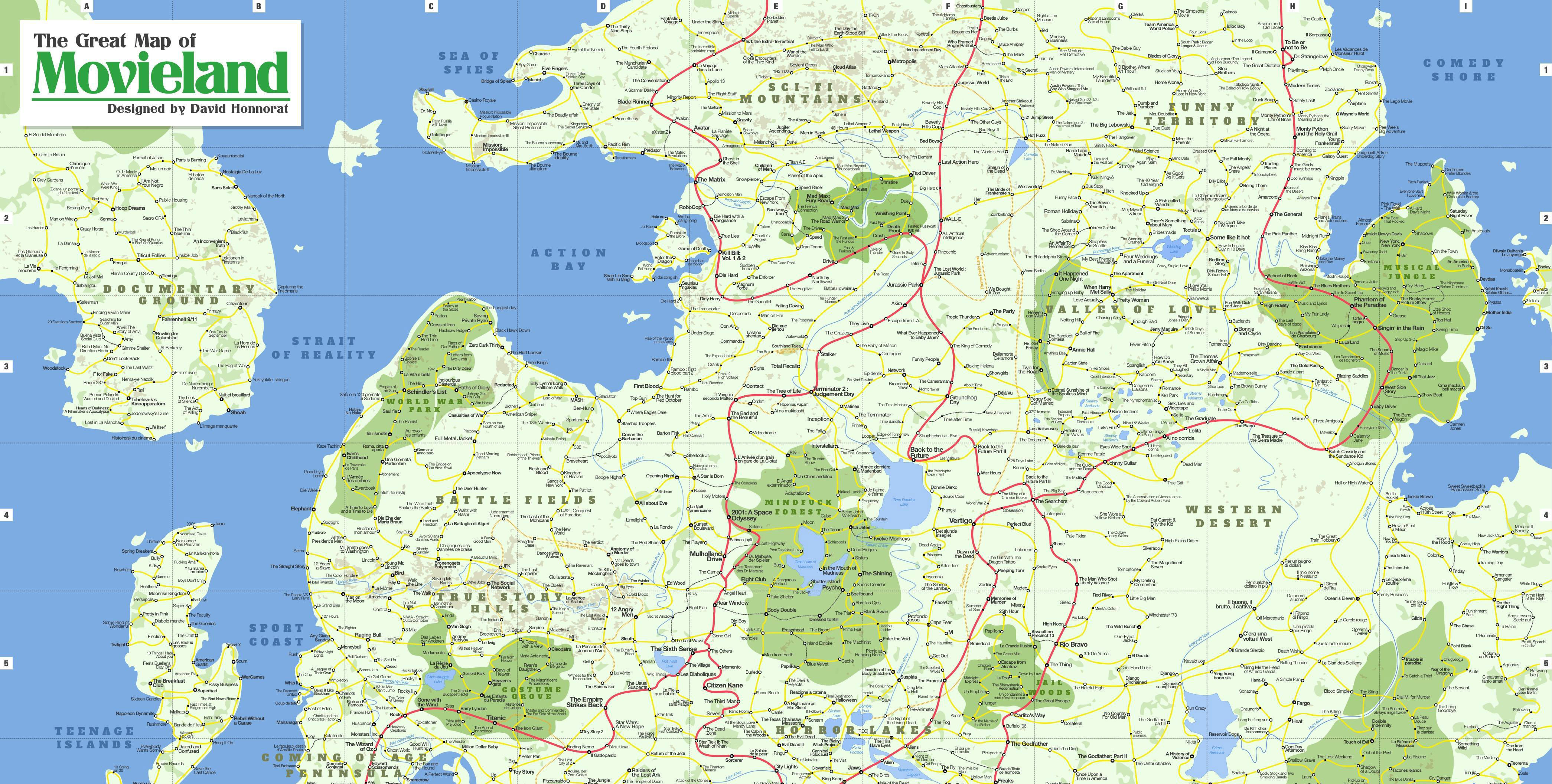 El gran mapa del cine: un fanático creó un planisferio con los grandes films de la historia