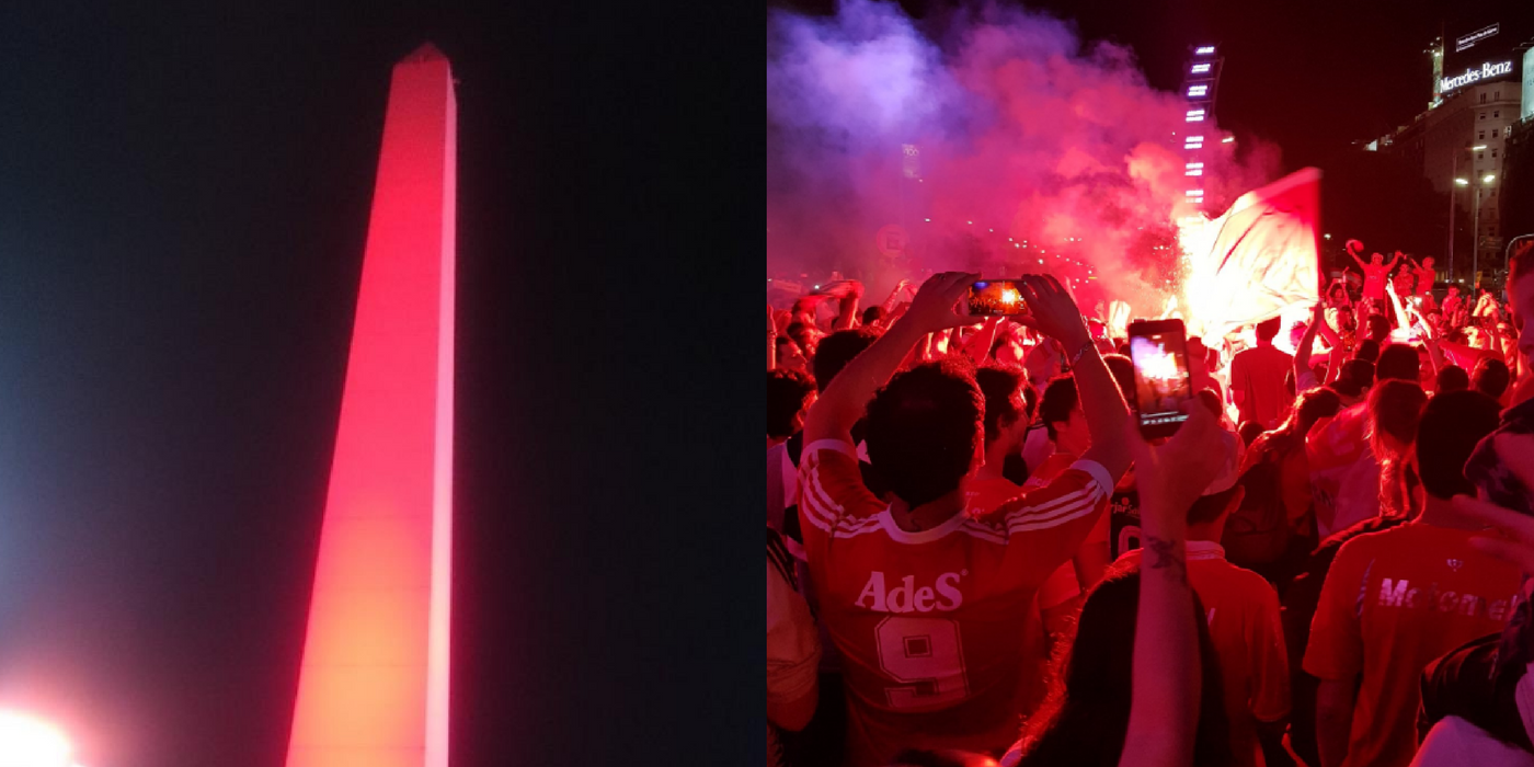 El obelisco se tiñó de rojo por Independiente campeón de la Copa Sudamericana