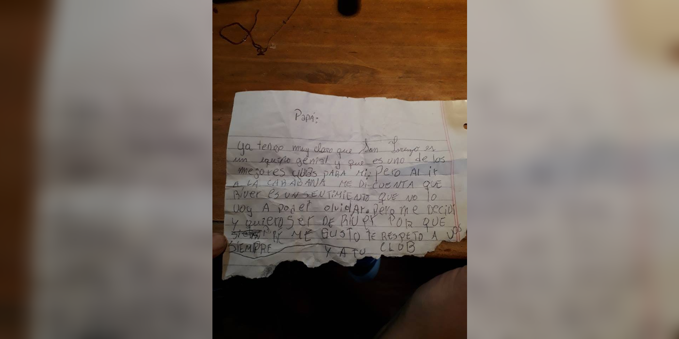 “San Lorenzo es un equipo genial pero…” la emotiva carta de un nene que decidió ser hincha de River