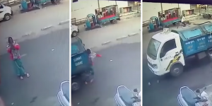 El escalofriante momento en el que una mujer es atropellada por un camión mientras rezaba