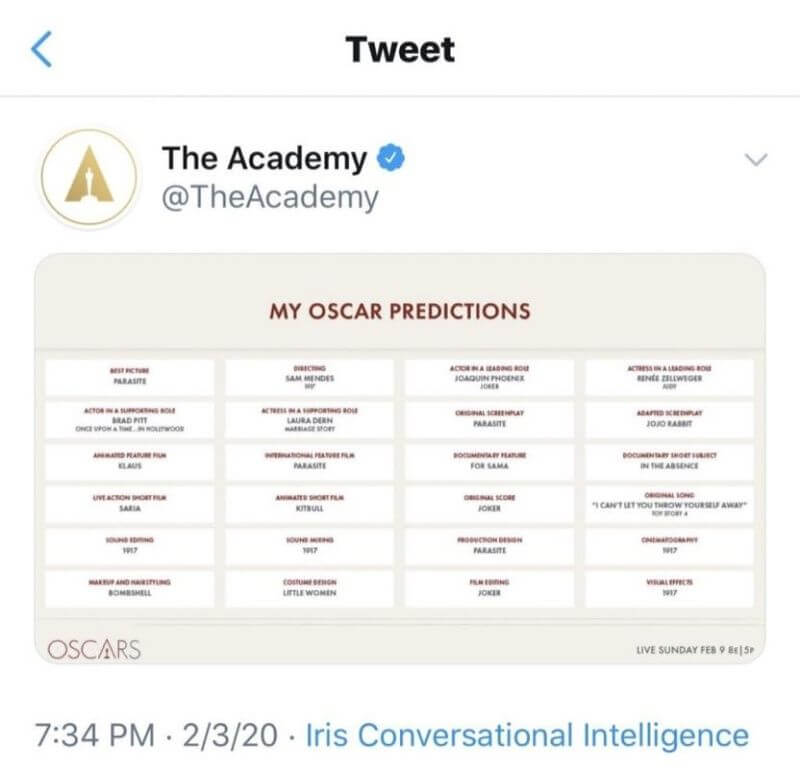 Predicciones de la Academia para los Oscars 2020