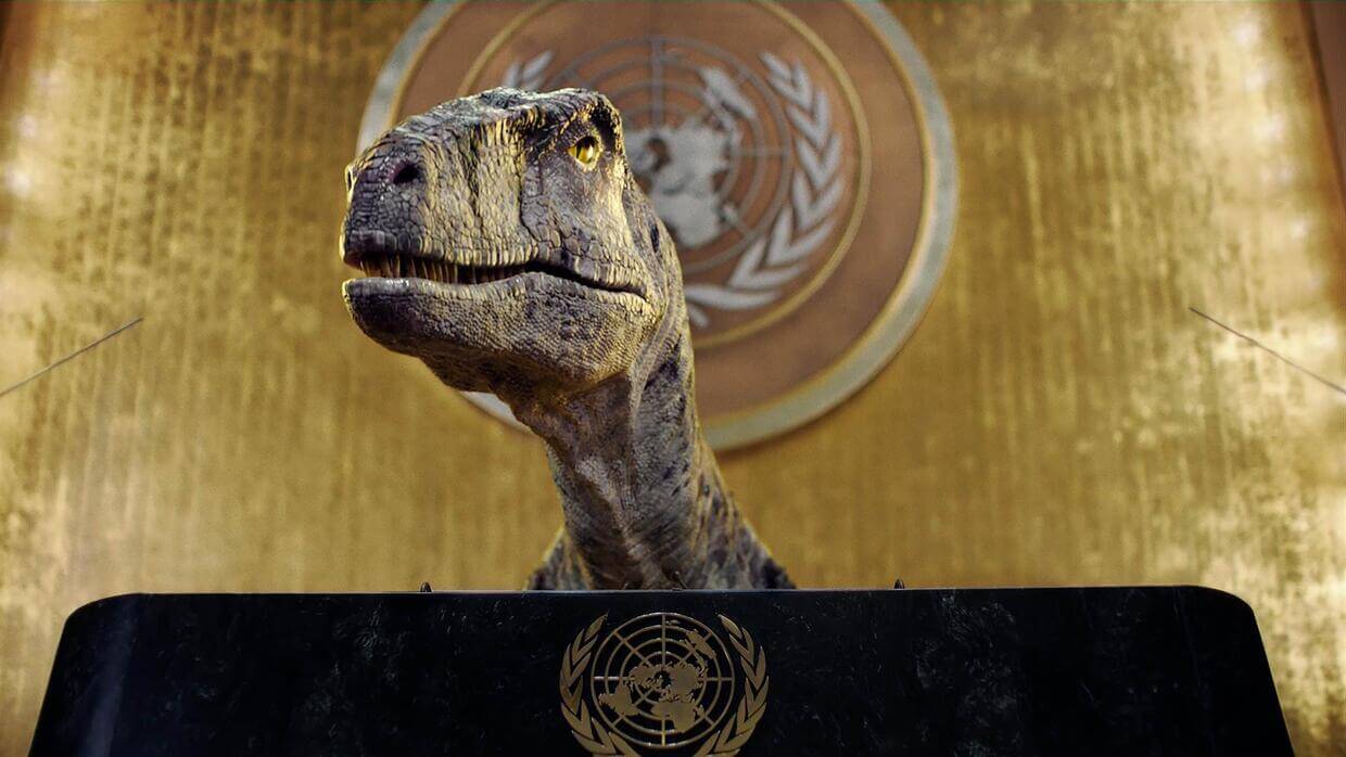 Un dinosaurio irrumpió en la ONU para advertir sobre el Cambio Climático