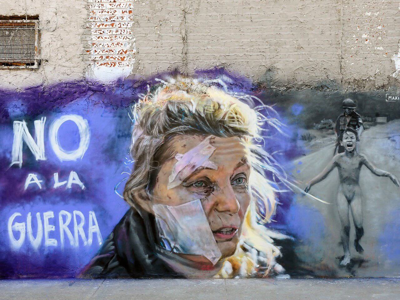 Un mural en Palermo pide “No a la guerra” entre Rusia y Ucrania